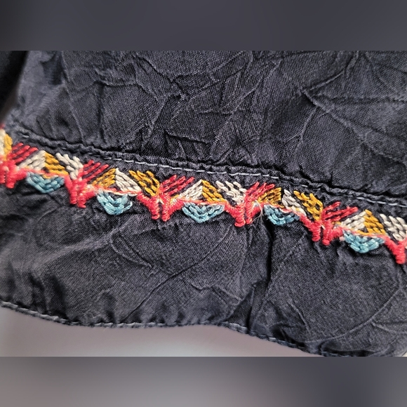 Johnny Was Navy Cupra Rayon Embroidered Floral Tunic - Size L - Picture 7 of 7